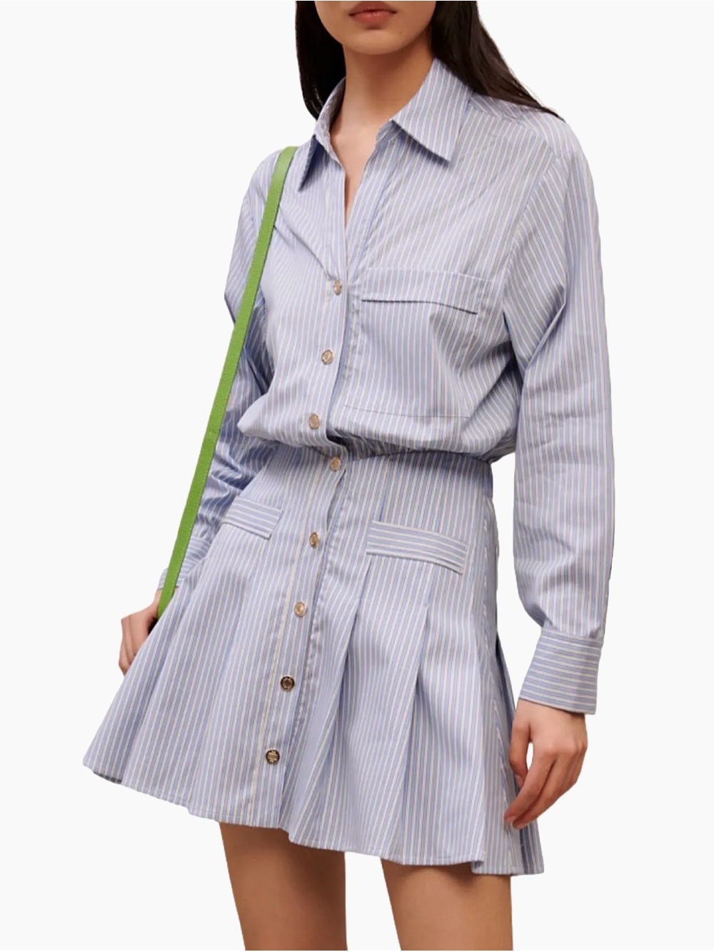 Maje Light Blue and White Striped Mini Shirt Dress